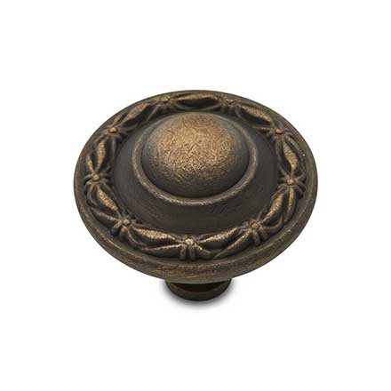 RK International [CK-760-AE] Solid Brass Cabinet Knob - Large Deco-Leaf Edge - Antique English Finish - 1 1/2" Dia.