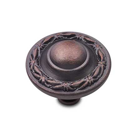 RK International [CK-760-DC] Solid Brass Cabinet Knob - Large Deco-Leaf Edge - Distressed Copper Finish - 1 1/2" Dia.