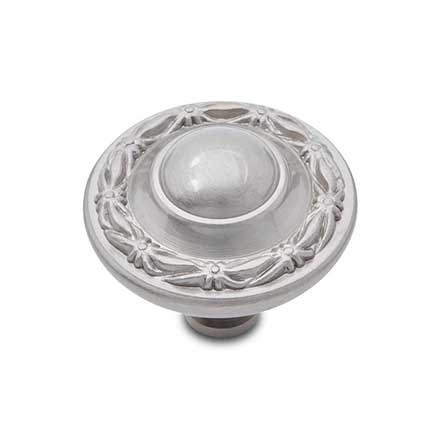 RK International [CK-760-P] Solid Brass Cabinet Knob - Large Deco-Leaf Edge - Satin Nickel Finish - 1 1/2" Dia.