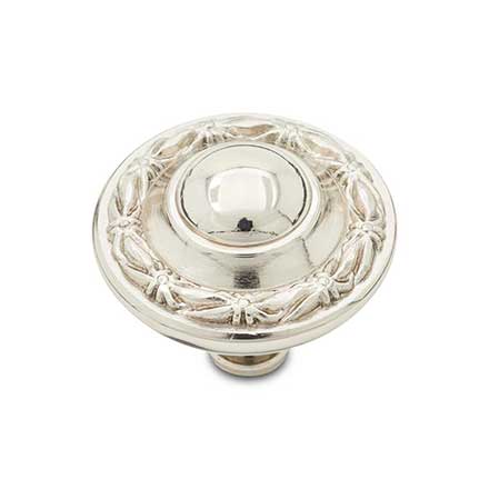 RK International [CK-760-PN] Solid Brass Cabinet Knob - Large Deco-Leaf Edge - Polished Nickel Finish - 1 1/2" Dia.
