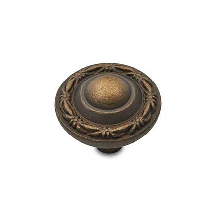 RK International [CK-761-AE] Solid Brass Cabinet Knob - Small Deco-Leaf Edge - Antique English Finish - 1 1/4" Dia.