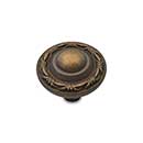 RK International [CK-761-AE] Solid Brass Cabinet Knob - Small Deco-Leaf Edge - Antique English Finish - 1 1/4" Dia.