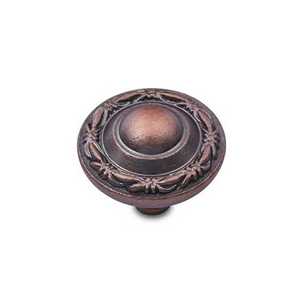 RK International [CK-761-DC] Solid Brass Cabinet Knob - Small Deco-Leaf Edge - Distressed Copper Finish - 1 1/4" Dia.