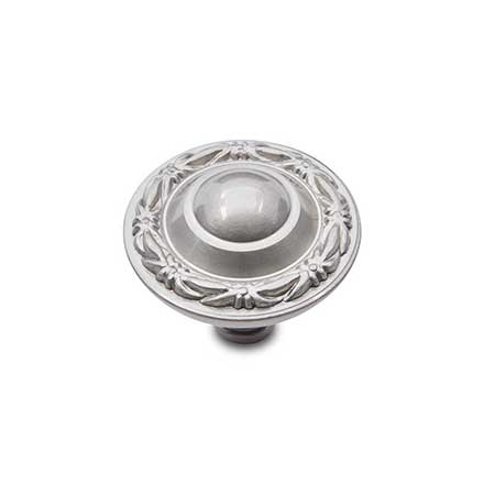 RK International [CK-761-P] Solid Brass Cabinet Knob - Small Deco-Leaf Edge - Satin Nickel Finish - 1 1/4" Dia.