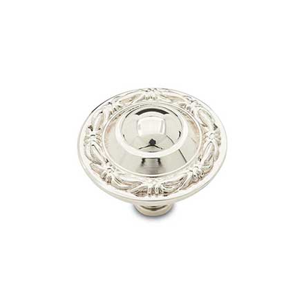 RK International [CK-761-PN] Solid Brass Cabinet Knob - Small Deco-Leaf Edge - Polished Nickel Finish - 1 1/4" Dia.