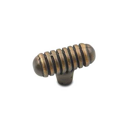 RK International [CK-714-AE] Solid Brass Cabinet Knob - Distressed Small Ribbed - Antique English Finish - 1 9/16" L