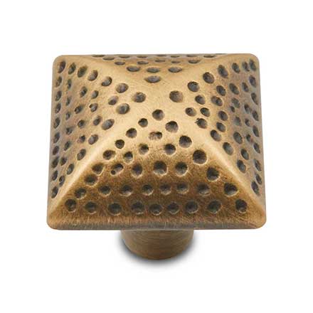 RK International [CK-9311-AE] Solid Brass Cabinet Knob - Square w/ Divet Indents - Antique English Finish - 1 1/4" Dia.