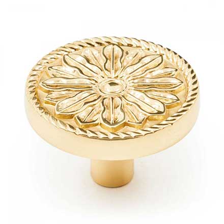 RK International [CK-182] Solid Brass Cabinet Knob - Flower - Polished Brass Finish - 1 1/4" Dia.