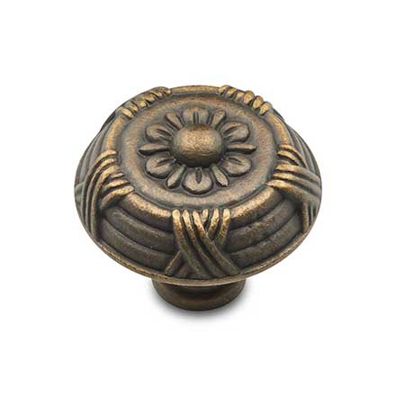 RK International [CK-753-AE] Solid Brass Cabinet Knob - Large Crosses &amp; Petals - Antique English Finish - 1 1/2" Dia.