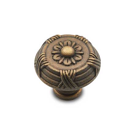 RK International [CK-754-AE] Solid Brass Cabinet Knob - Small Crosses &amp; Petals - Antique English Finish - 1 1/4" Dia.