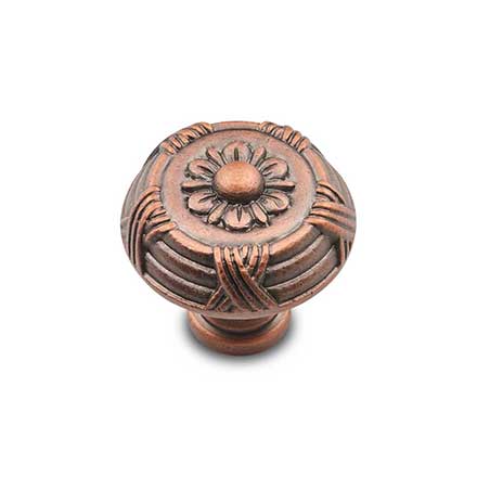 RK International [CK-754-DC] Solid Brass Cabinet Knob - Small Crosses &amp; Petals - Distressed Copper Finish - 1 1/4" Dia.