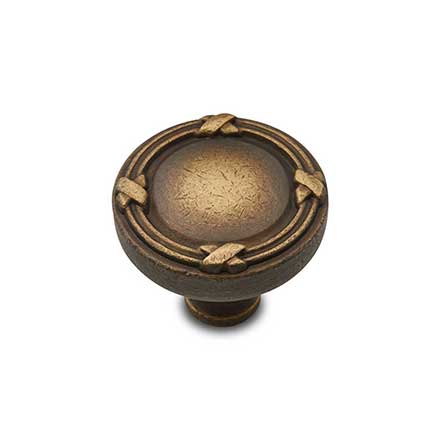 RK International [CK-755-AE] Solid Brass Cabinet Knob - Lines &amp; Crosses - Antique English Finish - 1 1/4&quot; Dia.