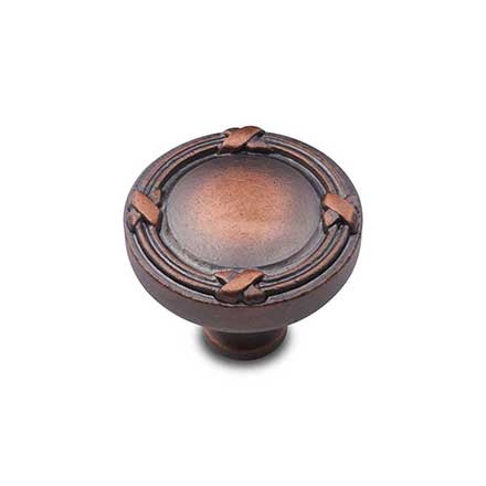 RK International [CK-755-DC] Solid Brass Cabinet Knob - Lines &amp; Crosses - Distressed Copper Finish - 1 1/4" Dia.