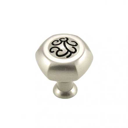RK International [CK-115-SNB] Die Cast Zinc Cabinet Knob - Palermo Series - Hexagon - Satin Nickel w/ Black Finish - 1 1/4" L