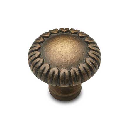 RK International [CK-759-AE] Solid Brass Cabinet Knob - Small Petals at Edge - Antique English Finish - 1 1/4&quot; Dia.