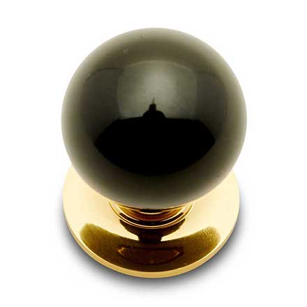 RK International [CK-301] Porcelain Cabinet Knob - Large Round - Black - Polished Brass Base - 1 1/4" Dia.