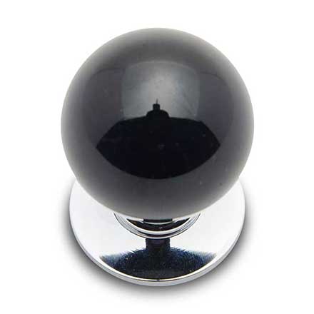 RK International [CK-302] Porcelain Cabinet Knob - Large Round - Black - Chrome Base - 1 1/4" Dia.
