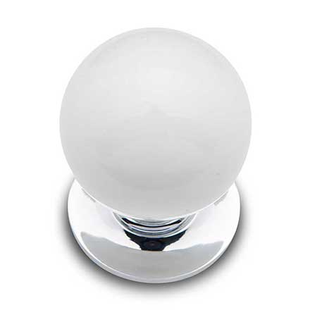 RK International [CK-303] Porcelain Cabinet Knob - Large Round - White - Chrome Base - 1 1/4" Dia.