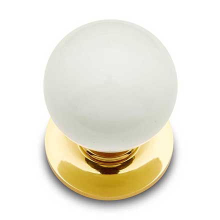 RK International [CK-304] Porcelain Cabinet Knob - Large Round - White - Polished Brass Base - 1 1/4" Dia.