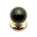 RK International [CK-305] Porcelain Cabinet Knob - Small Round - Black - Polished Brass Base - 1" Dia.