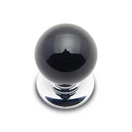 RK International [CK-306] Porcelain Cabinet Knob - Small Round - Black - Chrome Base - 1" Dia.