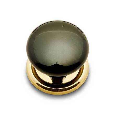 RK International [CK-309] Porcelain Cabinet Knob - Flat Round - Black - Polished Brass Base - 1 1/4" Dia.