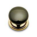 RK International [CK-309] Porcelain Cabinet Knob - Flat Round - Black - Polished Brass Base - 1 1/4" Dia.