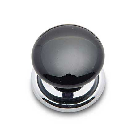 RK International [CK-310] Porcelain Cabinet Knob - Flat Round - Black - Chrome Base - 1 1/4" Dia.