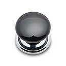 RK International [CK-310] Porcelain Cabinet Knob - Flat Round - Black - Chrome Base - 1 1/4" Dia.