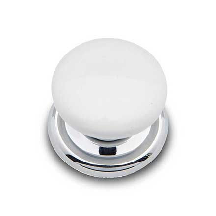 RK International [CK-311] Porcelain Cabinet Knob - Flat Round - White - Chrome Base - 1 1/4" Dia.