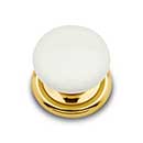 RK International [CK-312] Porcelain Cabinet Knob - Flat Round - White - Polished Brass Base - 1 1/4" Dia.