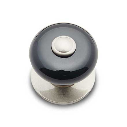 RK International [CK-313-P] Porcelain Cabinet Knob - Large Fat Round - Black w/ Satin Nickel Tip - Satin Nickel Base - 1 1/4" Dia.