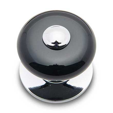 RK International [CK-314] Porcelain Cabinet Knob - Large Fat Round - Black w/ Chrome Tip - Chrome Base - 1 1/4" Dia.