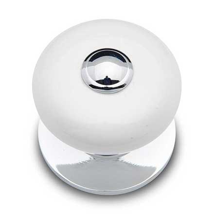 RK International [CK-315] Porcelain Cabinet Knob - Large Fat Round - White w/ Chrome Tip - Chrome Base - 1 1/4" Dia.