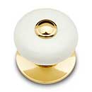 RK International [CK-316] Porcelain Cabinet Knob - Large Fat Round - White w/ Brass Tip - Polished Brass Base - 1 1/4" Dia.