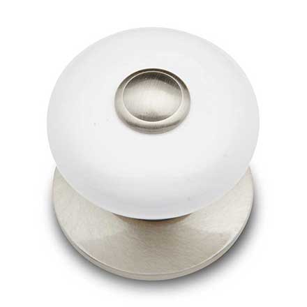 RK International [CK-316-P] Porcelain Cabinet Knob - Large Fat Round - White w/ Satin Nickel Tip - Satin Nickel Base - 1 1/4" Dia.