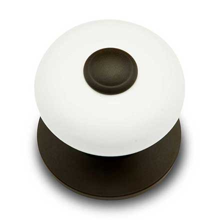 RK International [CK-316-RB] Porcelain Cabinet Knob - Large Fat Round - White w/ Oil Rubbed Bronze Tip - Oil Rubbed Bronze Base - 1 1/4" Dia.
