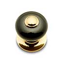 RK International [CK-317] Porcelain Cabinet Knob - Small Fat Round - Black w/ Brass Tip - Polished Brass Base - 1" Dia.