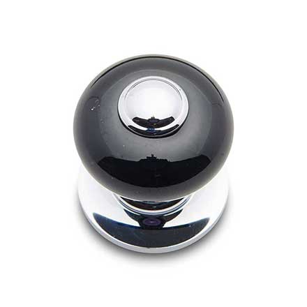 RK International [CK-318] Porcelain Cabinet Knob - Small Fat Round - Black w/ Chrome Tip - Chrome Base - 1" Dia.