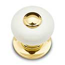 RK International [CK-320] Porcelain Cabinet Knob - Small Fat Round - White w/ Brass Tip - Polished Brass Base - 1" Dia.