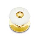 RK International [CK-321] Porcelain Cabinet Knob - Flower - White w/ Brass Tip - Polished Brass Base - 1 1/4" Dia.