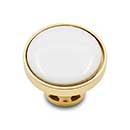 RK International [CK-515-BW] Solid Brass Cabinet Knob - Flat Round w/ White Porcelain Insert - Polished Brass Finish - 1 1/4" Dia.