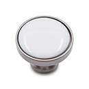 RK International [CK-515-PW] Solid Brass Cabinet Knob - Flat Round w/ White Porcelain Insert - Satin Nickel Finish - 1 1/4" Dia.