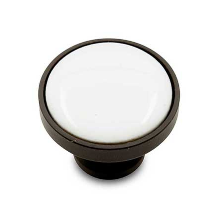 RK International [CK-515-RBW] Solid Brass Cabinet Knob - Flat Round w/ White Porcelain Insert - Oil Rubbed Bronze Finish - 1 1/4" Dia.