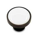 RK International [CK-515-RBW] Solid Brass Cabinet Knob - Flat Round w/ White Porcelain Insert - Oil Rubbed Bronze Finish - 1 1/4" Dia.