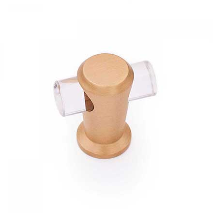 RK International [CK-70-SB] Lucite Cabinet T-Knob - Radiance Series - Clear - Satin Brass Stem - 1 3/8" L