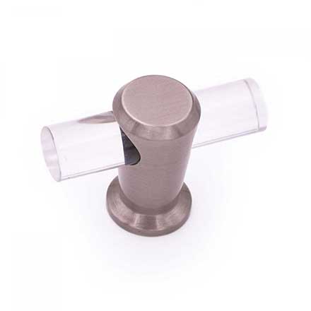 RK International [CK-71-P] Lucite Cabinet T-Knob - Radiance Series - Clear - Satin Nickel Stem - 2" L
