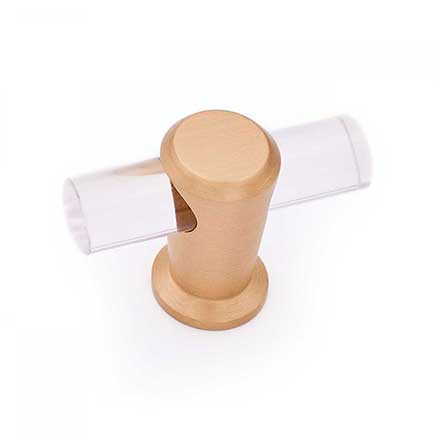RK International [CK-71-SB] Lucite Cabinet T-Knob - Radiance Series - Clear - Satin Brass Stem - 2" L