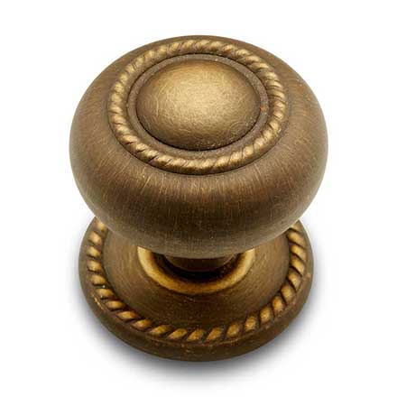 RK International [CK-1212-AE] Solid Brass Cabinet Knob - Large Rope w/ Detachable Back Plate - Antique English Finish - 1 1/2" Dia.