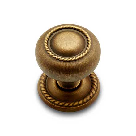 RK International [CK-1213-AE] Solid Brass Cabinet Knob - Small Rope w/ Detachable Back Plate - Antique English Finish - 1 1/4&quot; Dia.